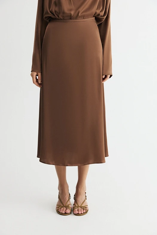Юбка миди из атласной вискозы (Вискоза алтасная арт.1908 Шоколадный 97% вискоза, 3% эластан; Размер: M)