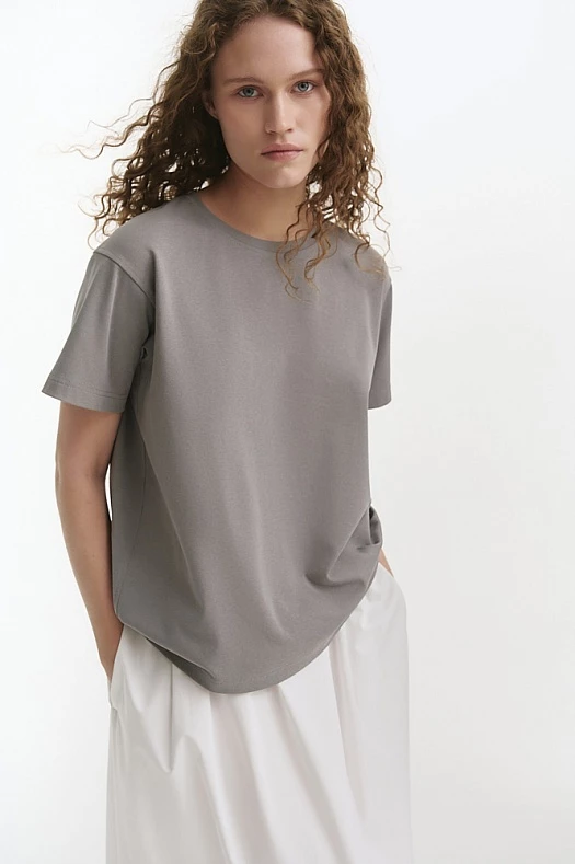 Футболка со смещённым плечевым швом (Рибана арт.1700 Серый 95% хлопок, 5% эластан; Размер: L)