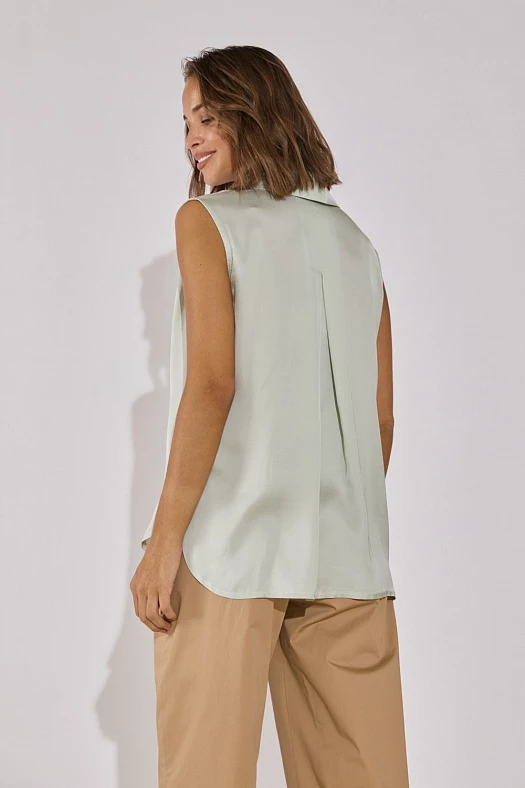 GS Блуза с английским воротником  (Вискоза атласная арт.830 Светло-зеленый 100% вискоза; Размер: XXS)