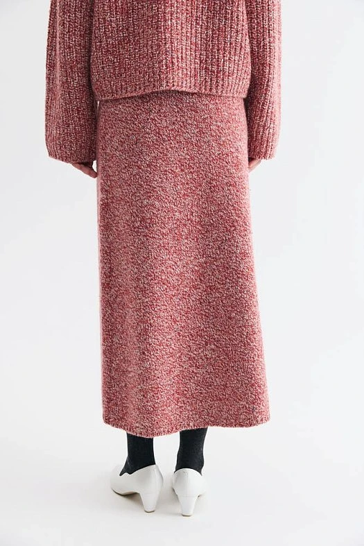 Юбка миди меланж из шерсти (50% шерсть, 50% нейлон Красный; Размер: S)