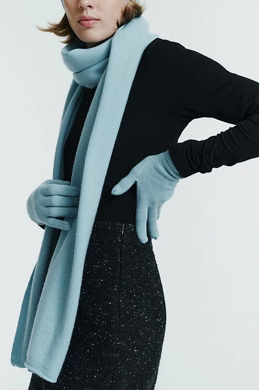 Перчатки с отворотом тачскрин (90% шерсть, 10% кашемир Голубой; Размер: One size)