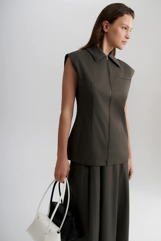 Рубашка с коротким рукавом на молнии (Тенсел арт.1923 Хаки 50% тенсел, 50% хлопок; Размер: M)