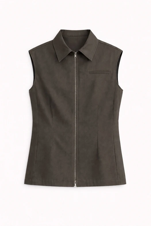 Рубашка с коротким рукавом на молнии (Тенсел арт.1923 Хаки 50% тенсел, 50% хлопок; Размер: M)