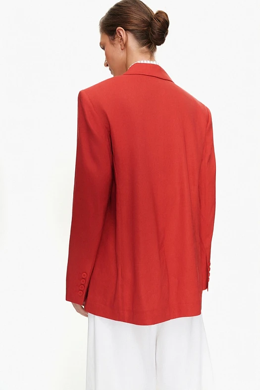 Жакет однобортный изо льна (55% лен, 42% вискоза, 3% п/э Красный; Размер: L)