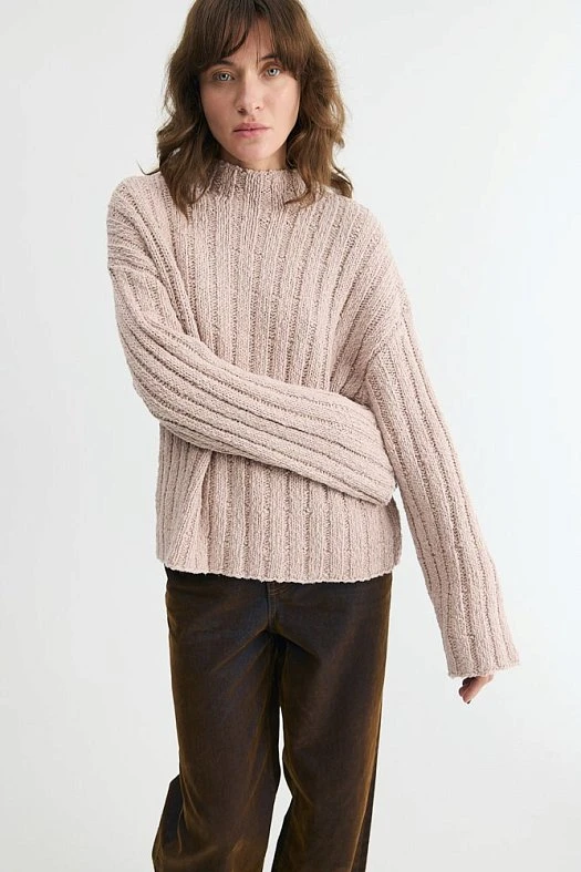 Джемпер крупной вязки из хлопка (100% хлопок Пудровый; Размер: XS-S) Джемпер крупной вязки из хлопка (100% хлопок Пудровый; Размер: XS-S)