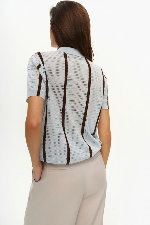 Рубашка из ажурного трикотажа с коротким рукавом (53% хлопок, 47% ацетат Голубой; Размер: L)