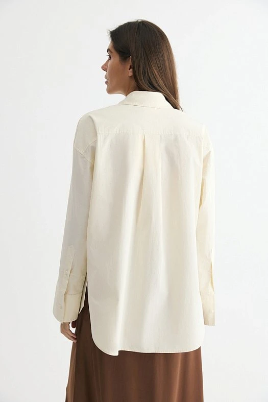 Рубашка из жатого хлопка с широким рукавом (Хлопок средней плотности арт.1921 Молочный 100% хлопок; Размер: XS-S)