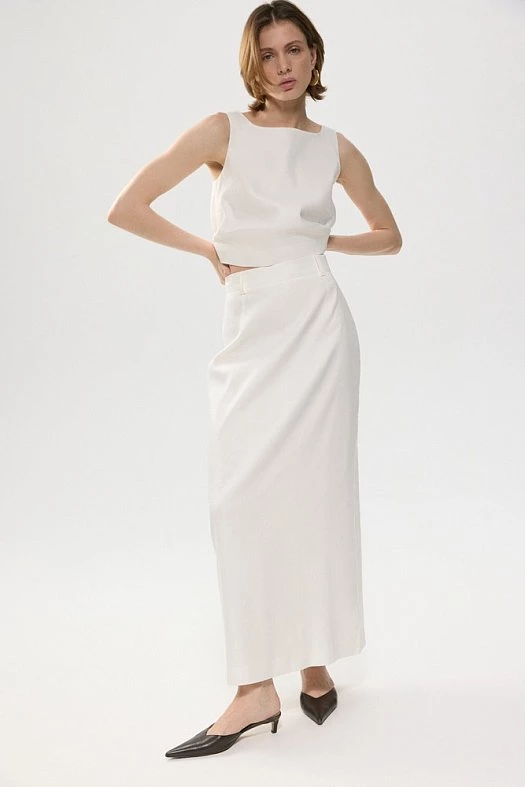 Юбка макси прямого силуэта изо льна (55% лен, 42% вискоза, 3% п/э Молочный; Размер: L)