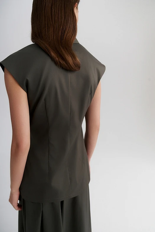 Рубашка с коротким рукавом на молнии (Тенсел арт.1923 Хаки 50% тенсел, 50% хлопок; Размер: M)