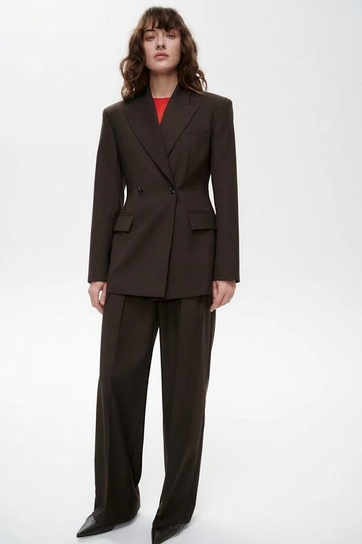 Жакет двубортный приталенный (Вискоза стрейч арт.1808 Шоколадный 67% вискоза, 28% п/э, 5% эластан; Размер: M)