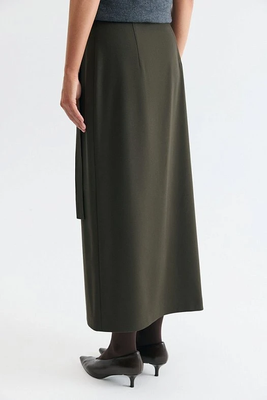 Юбка макси на запахе со складками (Вискоза стрейч арт.1951 Хаки 67% вискоза, 28% п/э, 5% эластан; Размер: XS)