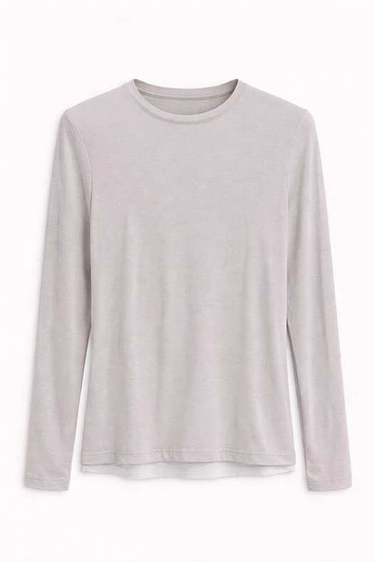 Лонгслив из нежного хлопка (Трикотаж тонкий арт.1896 Жемчужно-серый 95% хлопок, 5% эластан; Размер: L)