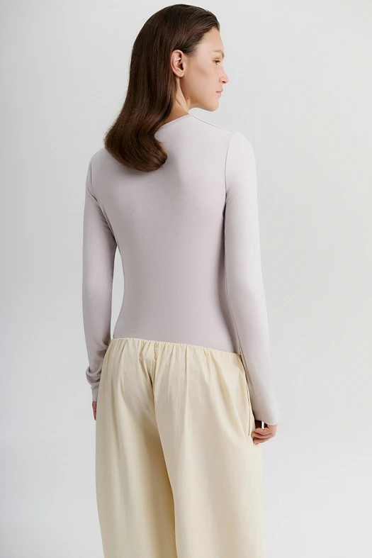 Лонгслив из нежного хлопка (Трикотаж тонкий арт.1896 Жемчужно-серый 95% хлопок, 5% эластан; Размер: L)