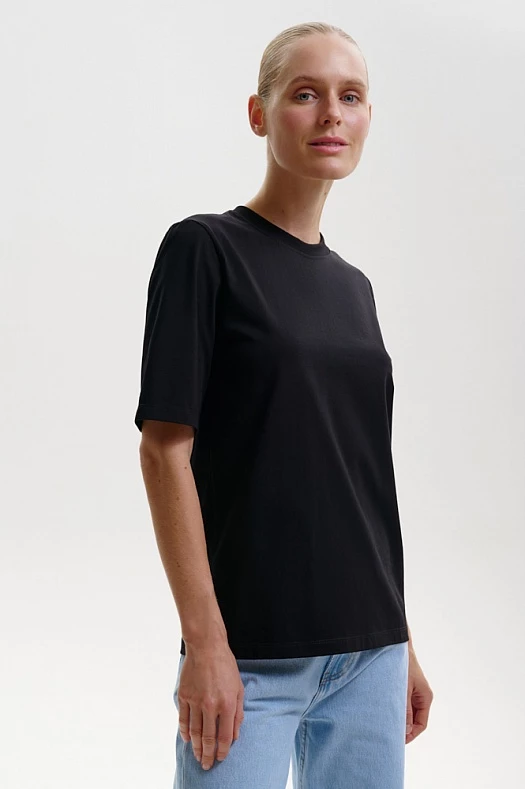 Футболка базовая с удлиненным рукавом (Трикотаж тонкий бамбук арт.1533 Черный 50% бамбук, 45% хлопок, 5% эластан; Размер: M)