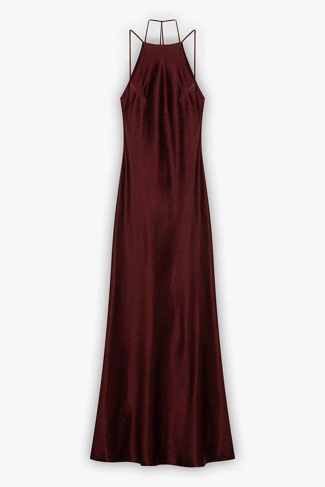 Платье макси с вырезом халтер и открытой спиной 