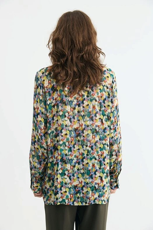 Рубашка из премиальной итальянской ткани с цветочным принтом (Вискоза струящаяся принт цветы арт.1939 Зеленый 100% вискоза; Размер: XS)