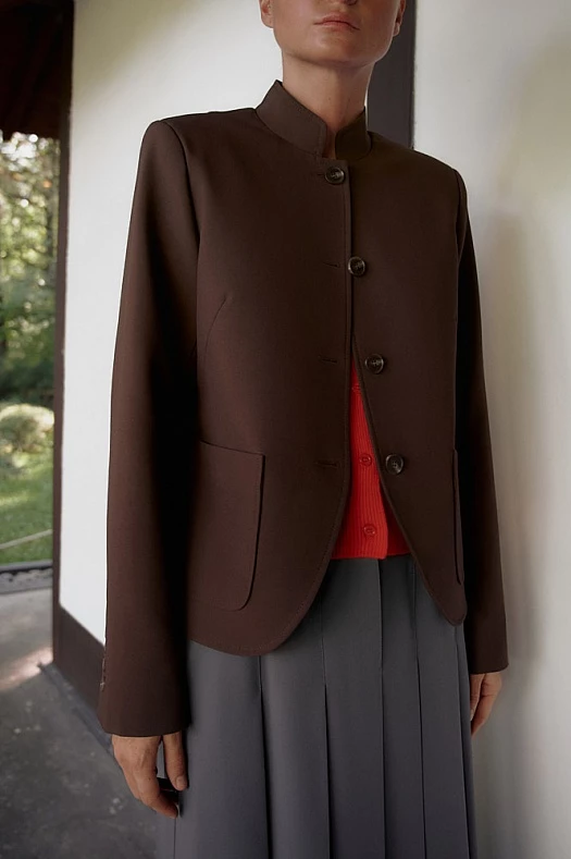 Жакет однобортный укороченный (Вискоза стрейч арт.1726 Коричневый 67% вискоза, 28% п/э, 5% эластан; Размер: XXS)