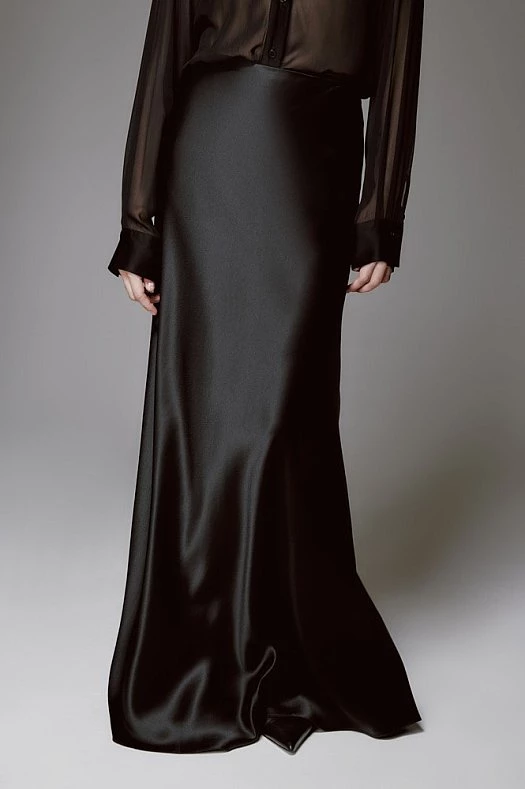 Юбка макси из атласной вискозы (Вискоза атласная арт.990 Черный 72% вискоза, 28% п/э; Размер: L)