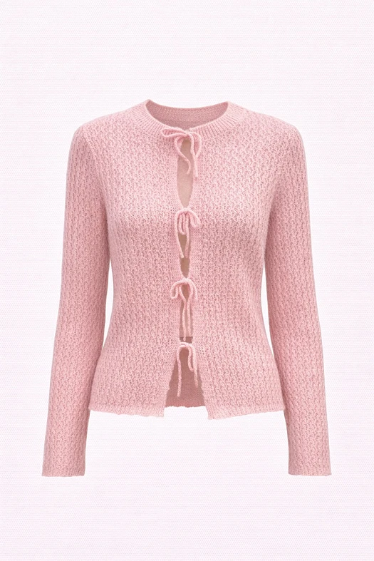 Кардиган ажурной вязки c альпака (15% шерсть, 10% альпака, 30% нейлон, 45% акрил Розовый; Размер: M-L)