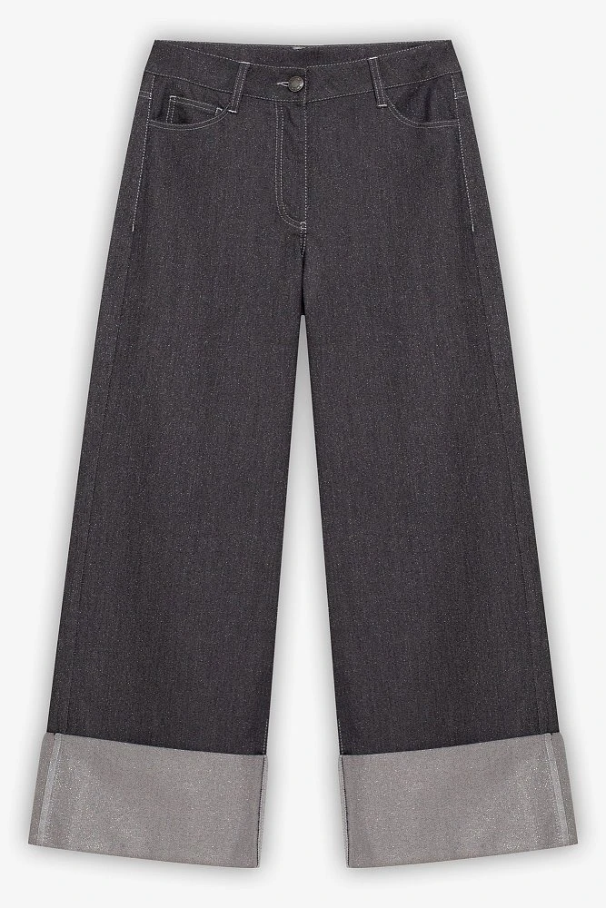 Джинсы с подворотами из денима с металлизированной нитью