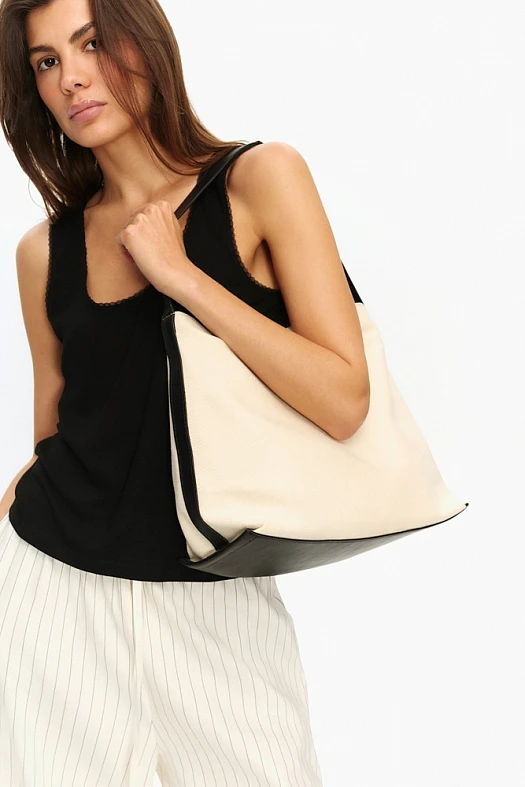 Сумка текстильная из канваса (100% натуральная кожа, 100% хлопок Молочный/черный; Размер: One size)