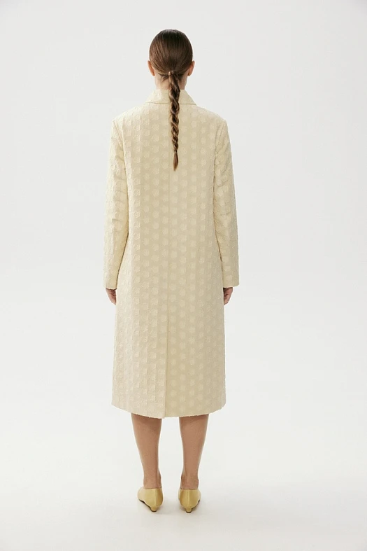 Тренч из хлопкового жаккарда с цветами (Хлопок фактурный цветы арт.1818/1 Сливочный 90% хлопок, 10% п/э; Размер: L)