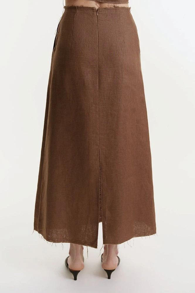Юбка макси изо льна с необработанным краем