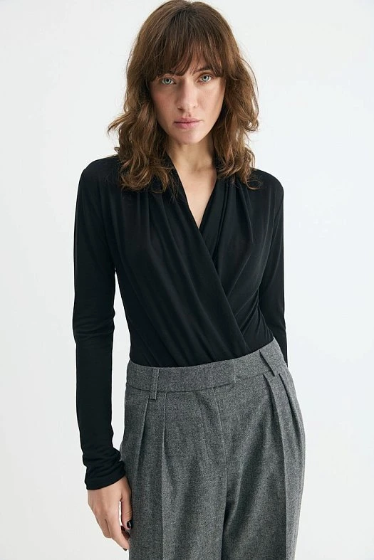 Боди из вискозного трикотажа с шерстью (70% тенсел, 30% шерсть Черный; Размер: S)