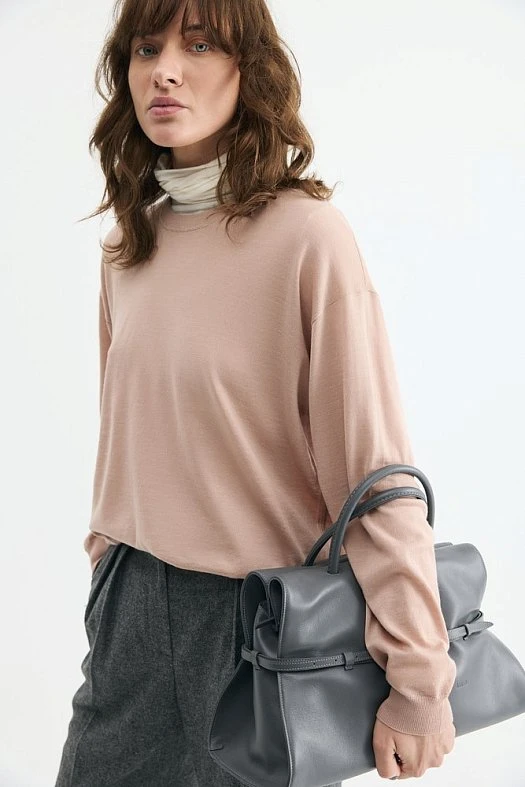 Джемпер тонкий из шерсти (100% шерсть Пудровый; Размер: XS-S) Джемпер тонкий из шерсти (100% шерсть Пудровый; Размер: XS-S)