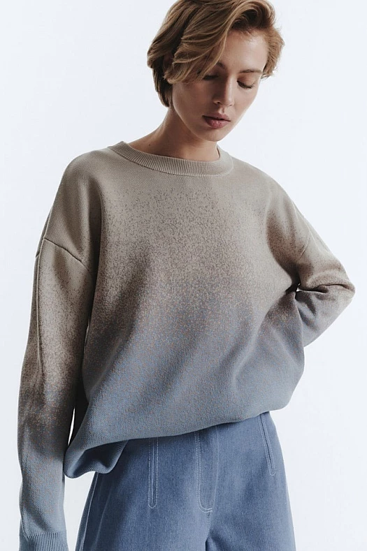 Джемпер с эффектом градиент (100% тенсел Молочный/бежевый/серо-голубой; Размер: M-L)