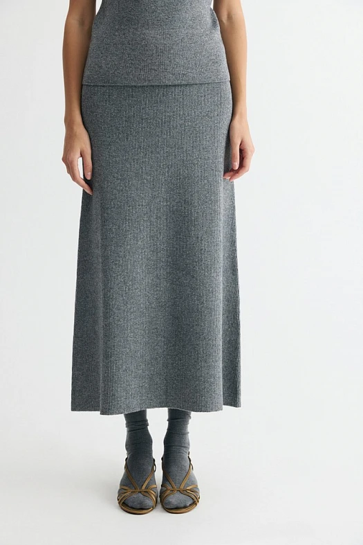 Юбка миди из шерсти (50% шерсть, 25% лиоцел, 25% нейлон Серый; Размер: S)