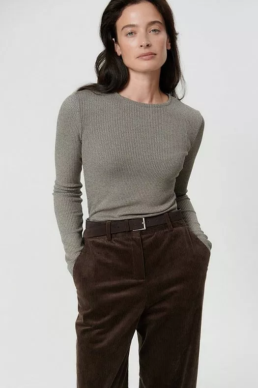 Лонгслив трикотажный (Трикотаж в рубчик арт.1759 Тауп меланж 65% вискоза, 35% п/э; Размер: L)