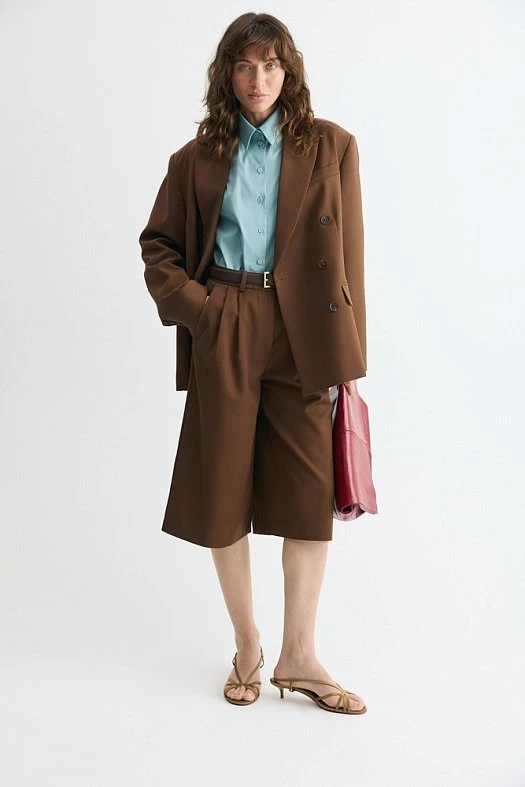 Бермуды со складками (77% тенсел, 23% вискоза Коричневый; Размер: M)