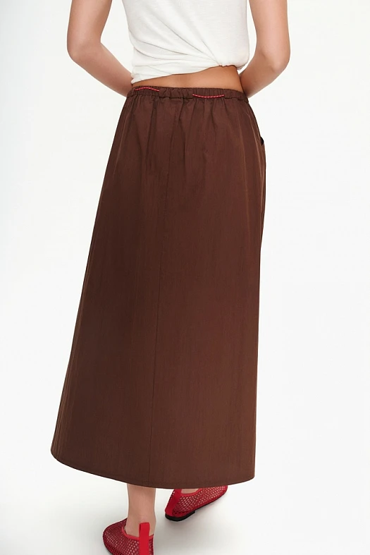 Юбка миди А-силуэта из хлопка (Хлопок арт.2009 Шоколадный 70% хлопок, 30% нейлон; Размер: L)