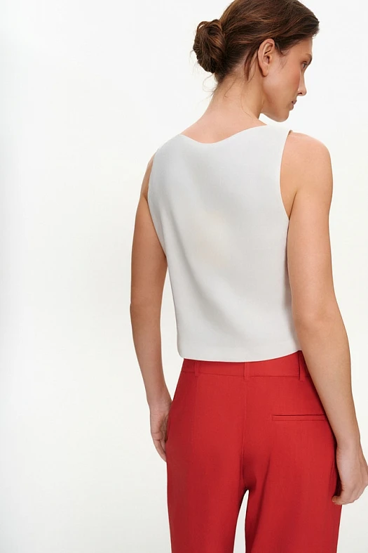 Топ укороченный изо льна (Лен с вискозой арт.1865 Белый 55% лен, 42% вискоза, 3% п/э; Размер: L)