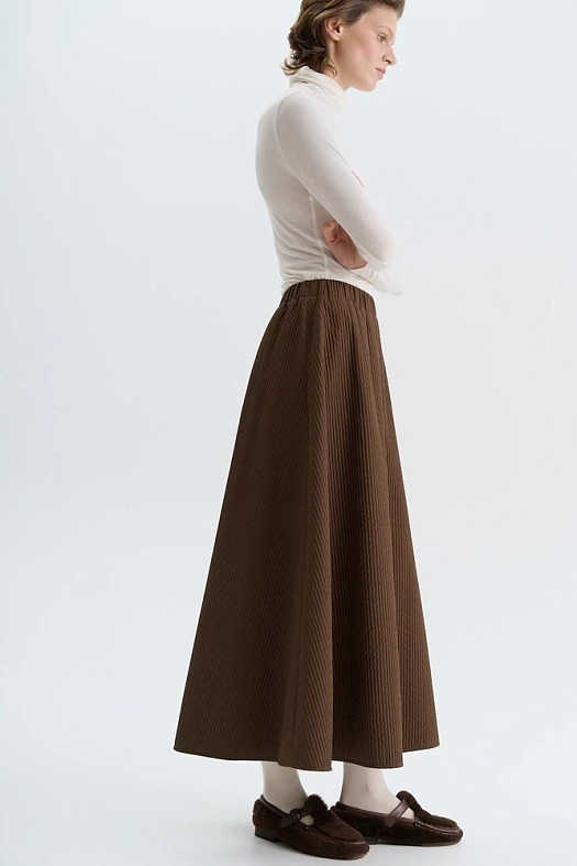 Юбка миди стеганая (Плащевка фактурная арт.1985 Шоколадный 100% п/э; Размер: L)