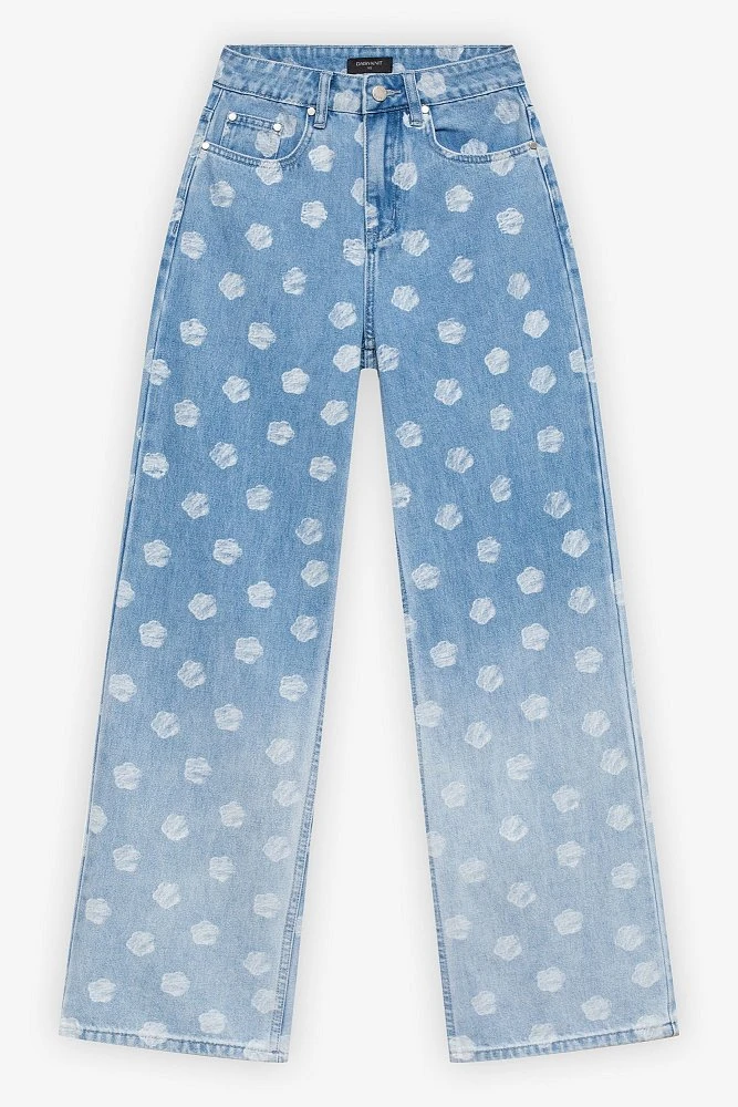 Джинсы прямые с цветочным принтом