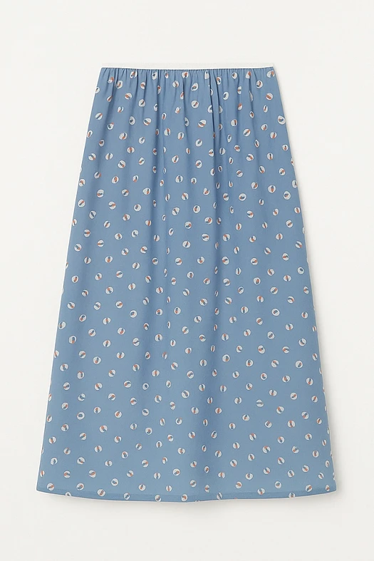 Юбка миди в бельевом стиле с принтом (Вискоза струящаяся принт абстракция арт.1626 Голубой/белый/оранжевый 100% вискоза; Размер: L)