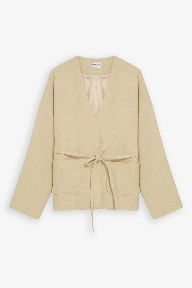 Жакет с поясом из смесового льна