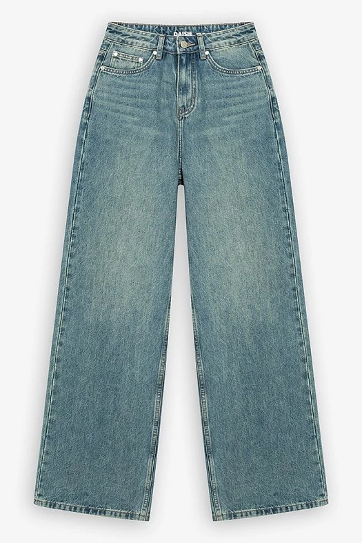 Джинсы Wide leg с винтажным эффектом (100% хлопок Сине-зелёный; Размер: XXS)