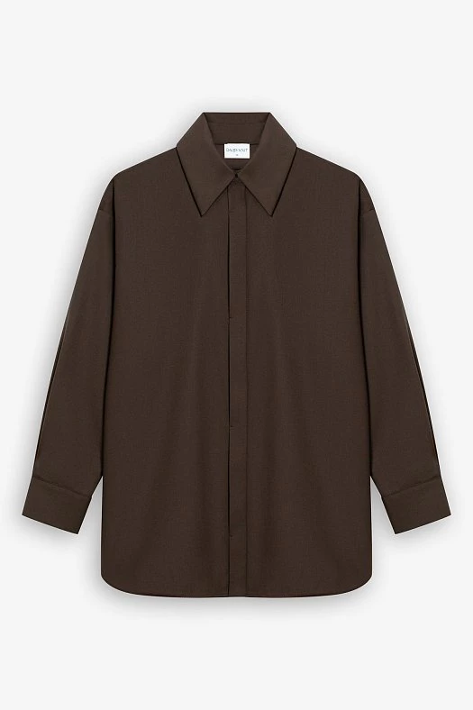 Рубашка прямого силуэта из костюмной ткани (Вискоза стрейч арт.1808 Шоколадный 67% вискоза, 28% п/э, 5% эластан; Размер: S)