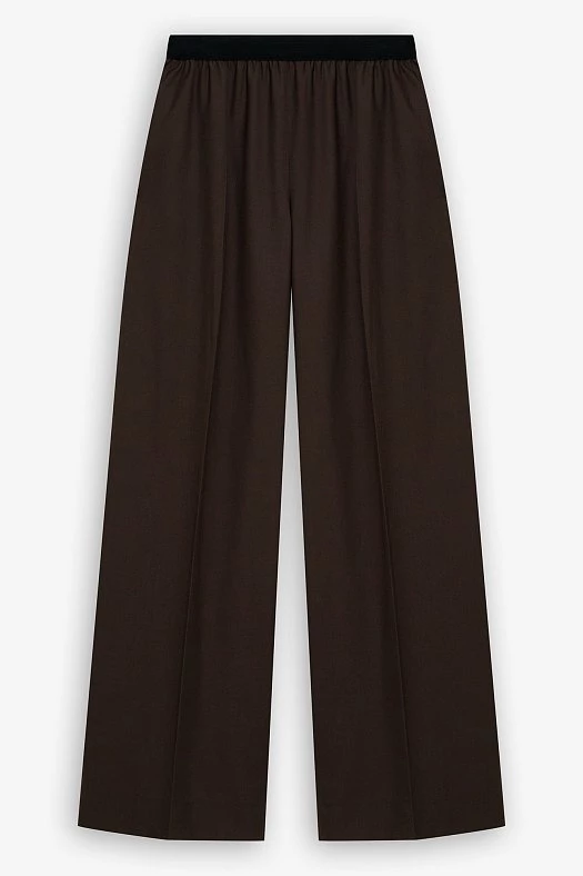 Брюки широкие с эластичным поясом (Вискоза стрейч арт.1808 Шоколадный 67% вискоза, 28% п/э, 5% эластан; Размер: S)