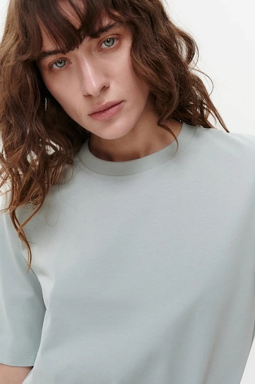 Футболка базовая с удлиненным рукавом (Трикотаж тонкий арт.1844 Мятный 80% хлопок, 20% п/э; Размер: S)