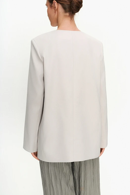 Жакет прямого силуэта без лацканов со льном (Лен с тенселом арт.1856 Жемчужный 30% лен, 24% тенсел, 42% п/э, 4% эластан; Размер: L)