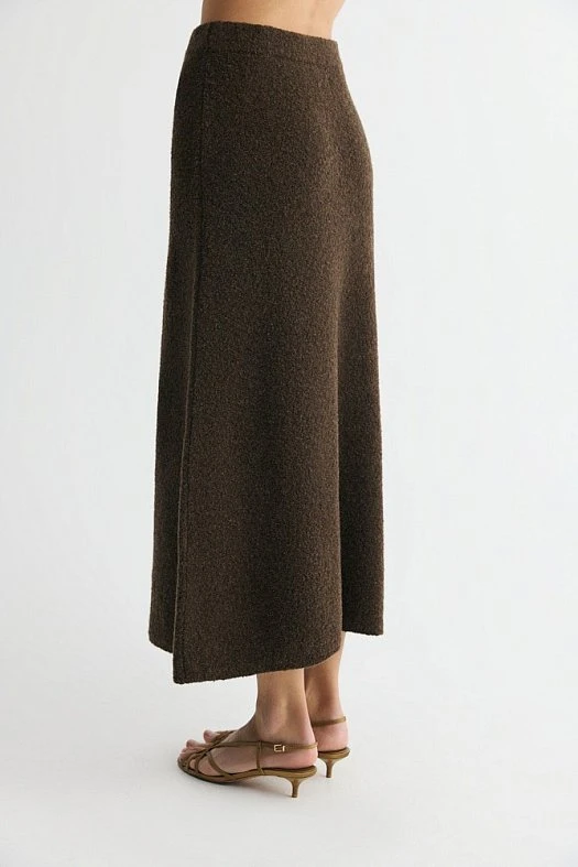 Юбка миди из фактурной пряжи с шерстью (82% шерсть, 16% нейлон, 2% эластан Коричневый; Размер: M)