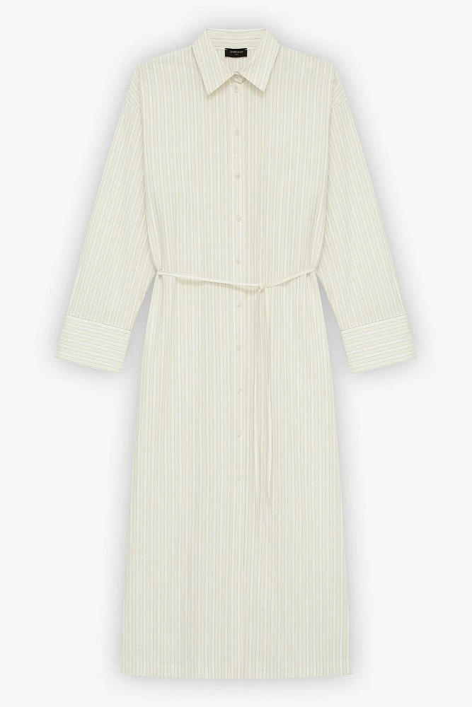 Платье-рубашка макси с тонким поясом из хлопка