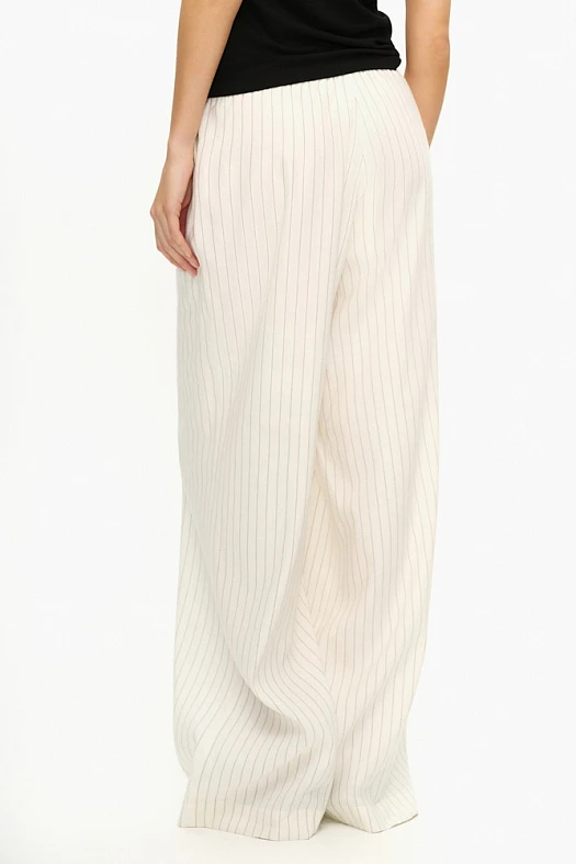 Брюки широкие на кулиске со льном (Лен с вискозой полоска арт.1681 Белый 52% лен, 42% вискоза, 6% эластан; Размер: L)