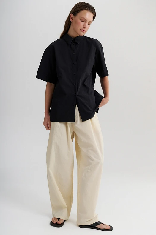 Рубашка с коротким рукавом из хлопка Pima (Хлопок арт.2002 Тёмно-синий 100% хлопок; Размер: L)