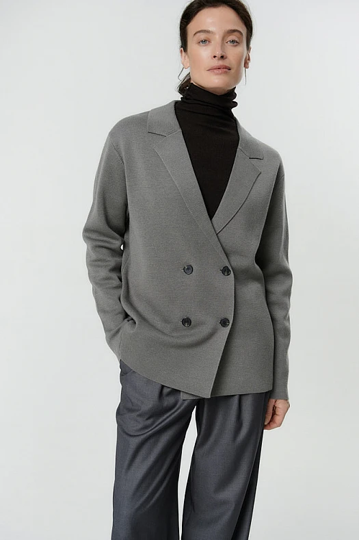 Жакет вязаный с мерсиризованной шерстью (30% тенсел, 20% шерсть мерсеризованная, 50% акрил антипиллинг Темно-серый; Размер: M-L)