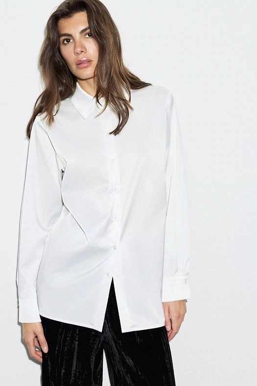 Рубашка прямого силуэта (Вискоза тонкая арт.1966 Белый 32% вискоза, 4% эластан, 64% п/э; Размер: L)